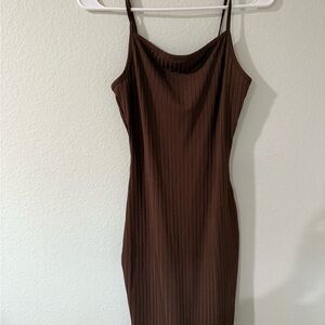 SHEIN Brown Ribbed Mini Dress
